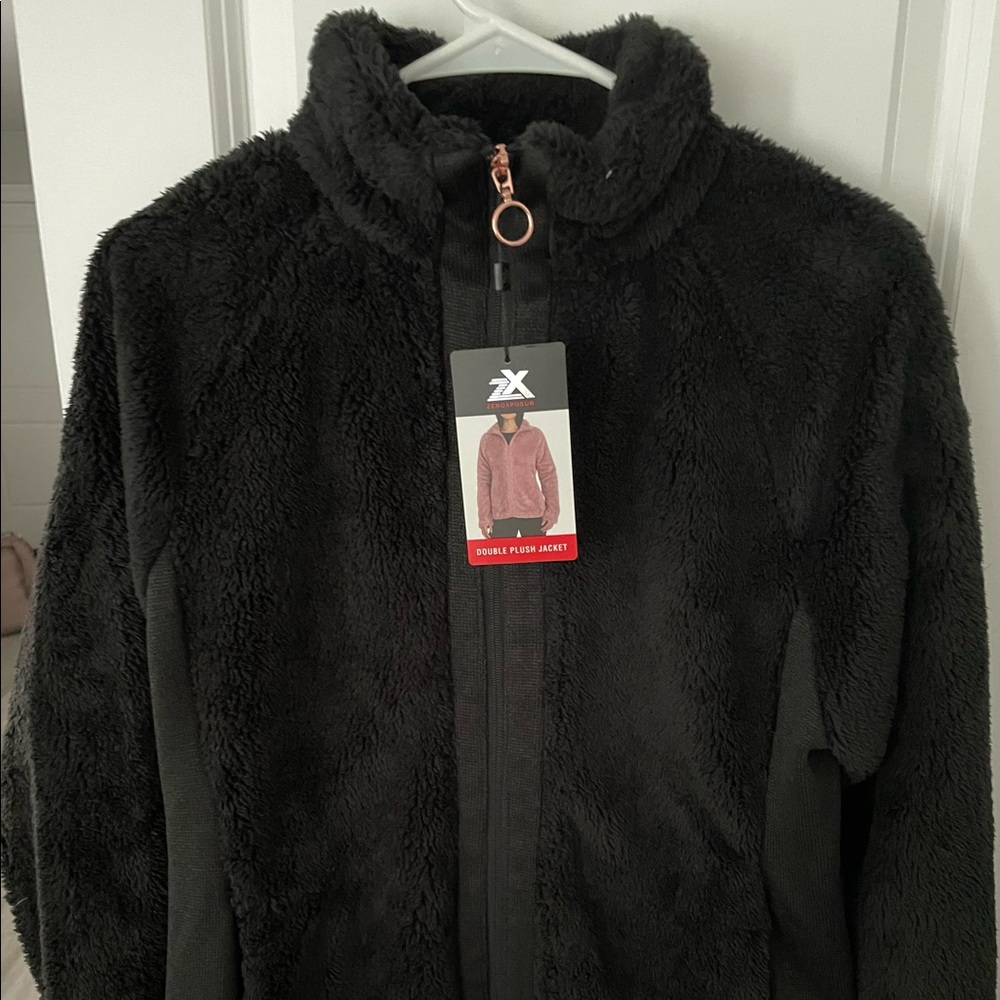 Black Fuzzy Double Push Coat- NWT